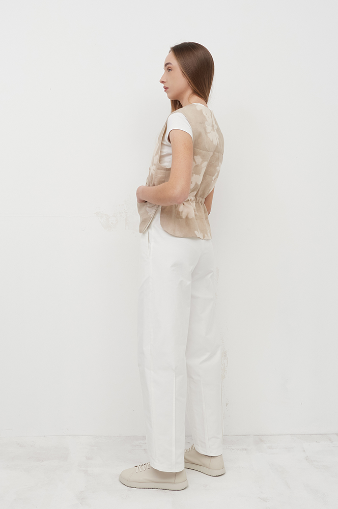 Камізелька стьобана з кишенями льон квіти (КА 87/9)